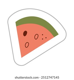 Sticker with a piece of watermelon. Color flat vector illustration.
