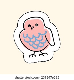 Sticker Pink Bird On A Beige Background. Groove Style. Sketch for printing on children's products, posters, fabric, wallpaper. Vector illustration