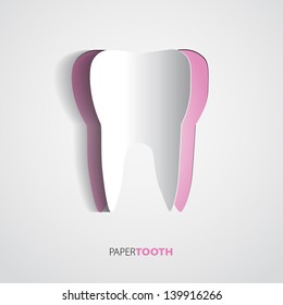 Sticker Pink paper Tooth On White Background - Vector Illustration