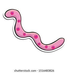 Sticker with a pink  worm. Vector illustration in cartoon style.Isolated object on a white background.For wrapping paper,fabric textile,school projects,logo, icon, sticker,  postcard 