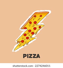 A sticker of a pizza with the word pizza on it