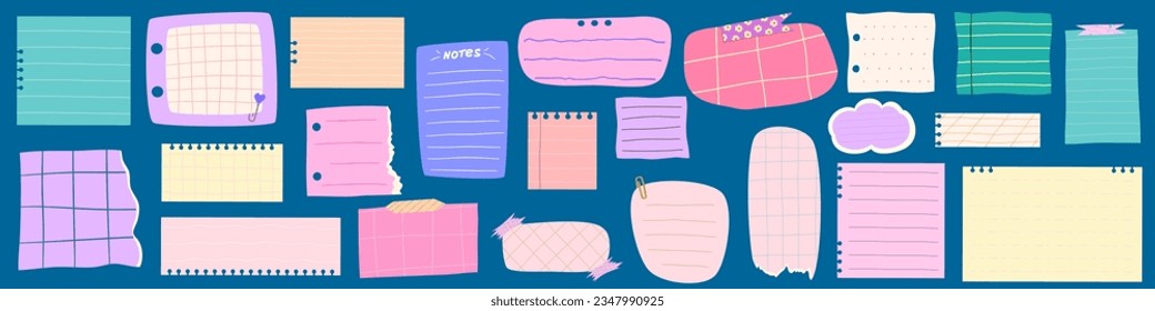 Sticker Planner various paper memo notes. Cute bright sticker note. Hand drawn cute collection badge. Frame for text and reminder. Flat vector illustration