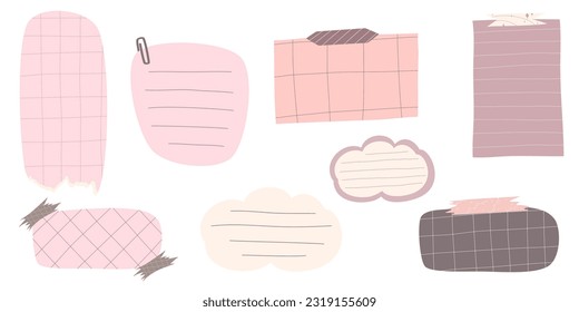 Sticker Planner various paper notes. Aesthetic sticker note. Hand drawn cute collection badge. Frame for text and reminder. Flat vector illustration
