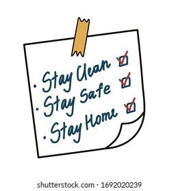 Sticker. Please be at home. Self isolation. Quarantine Coronavirus. Vector illustration on a white background.