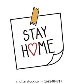Sticker. Please be at home. Self isolation. Quarantine Coronavirus. Vector illustration on a white background.
