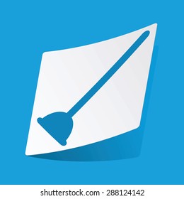 Sticker with plunger icon, isolated on blue