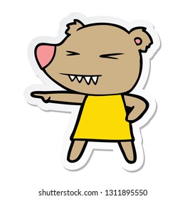 pegatina de un dibujo animado de un oso señalador