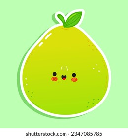 Sticker Pomelo character. Vector hand drawn cartoon kawaii character illustration icon. Isolated on green background. Pomelo fruit character concept