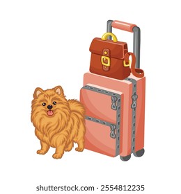 Sticker pomeranian dog traveler illustration vector