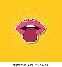 Sticker in Pop art style with yellow halftone background