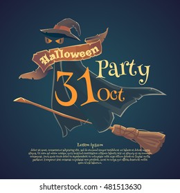 Sticker and poster Happy Halloween. Night party and disco. Vector illustration.