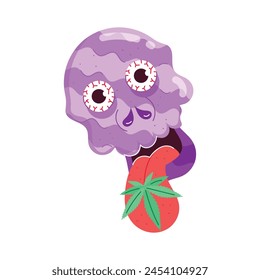 A sticker of pot skull in flat style