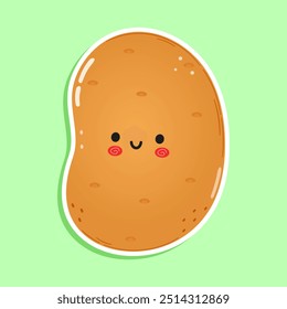 Sticker Potato character. Vector hand drawn cartoon kawaii character illustration icon. Isolated on green background. Potato character concept