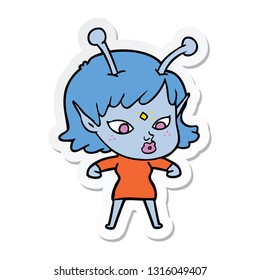 sticker of a pretty cartoon alien girl