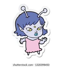 sticker of a pretty cartoon alien girl