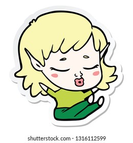 sticker of a pretty cartoon elf girl sitting