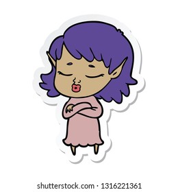 sticker of a pretty cartoon elf girl with corssed arms