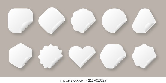 Sticker price tag realism sealed white flat set. Label sticky promotional item package special price. Erase lottery lucky win small shape blank template sale promo offer round wavy heart square