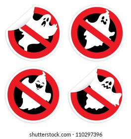 Sticker prohibition sign with ghost for Halloween.