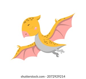 Sticker Of Pteranodon. Animals That Lived Before Our Era. Origin Of Earth. Fauna, Nature, Wild Life. Icon For Children, Pictures With Variety Of Dinosaurs, Bc. Cartoon Flat Vector Illustration