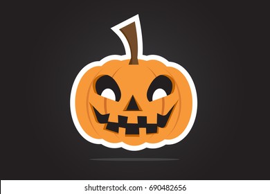 Sticker Pumpkin Fruit Orange Color Ripe for Vector Illustration or Symbol for Halloween in October and Thanksgiving Day for flat color icon for app and websites where vector illustrations backgrounds