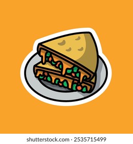 sticker of quesadilla on plate with cartoon style