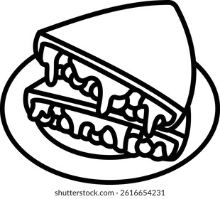 sticker of quesadilla on plate with cartoon style