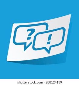 Sticker with question and answer messages, isolated on blue