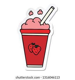 sticker of a quirky hand drawn cartoon strawberry milkshake
