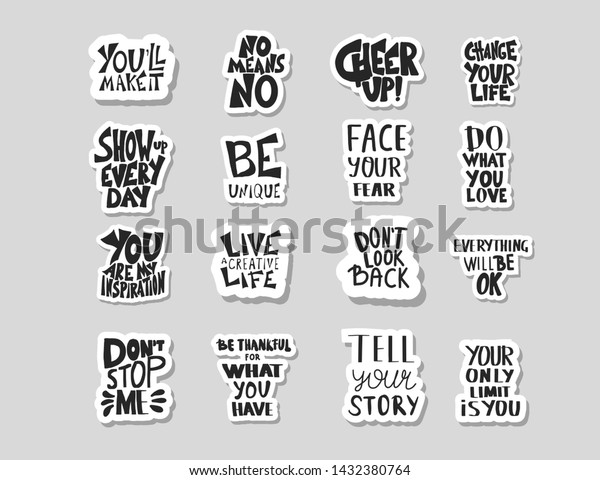 Sticker Quotes Isolated Motivational Hand Drawn เวกเตอร์สต็อก ปลอดค่า