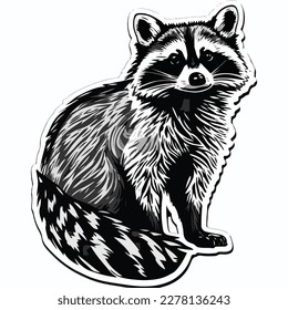 Sticker Racoon white outline. flat vector illustration