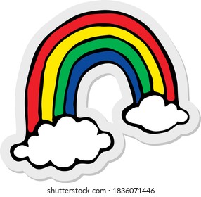 Sticker of Rainbow with  clouds , vector illustration