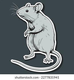 Sticker rat white outline. flat vector illustration