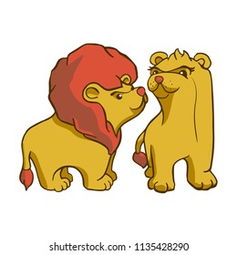Sticker ready African animals set.  Lion with mane and lioness.