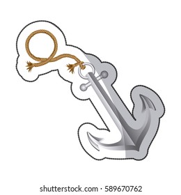 sticker realistic silver silhouette anchor design with rope break vector illustration