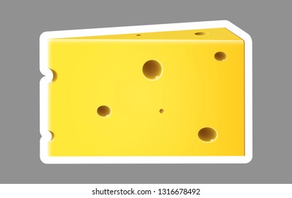 Sticker Realistic Vector Triangular Pieces of Swiss Cheese Close up Isolated on White Background, template for design banner or promotion poster - Vector eps 10 