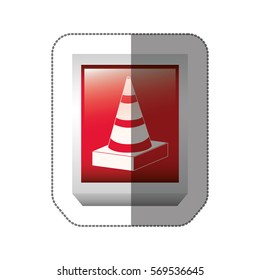 sticker rectangle button with striped traffic cone with shading