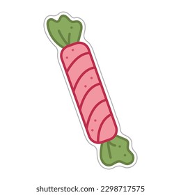 Sticker with a rectangular candy wrapper. Cartoon vector color illustration.