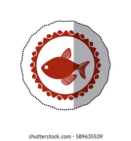 sticker red circular border stamp with fish vector illustration