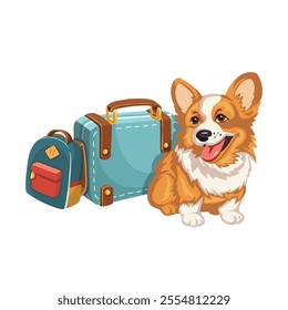 Sticker red corgi dog traveler illustration vector