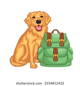 Sticker red retriever dog traveler illustration vector