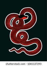 Sticker red snake vector.Lampropeltis triangulum vector.Sticker and hand drawn snake for tattoo.Red snake Reptile on white background.