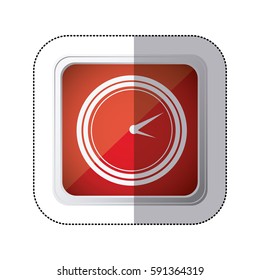 sticker red square button with silhouette watch time device vector illustration