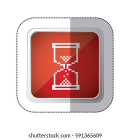 sticker red square button with silhouette pixelated Hourglass pc vector illustration
