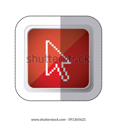 sticker red square button with silhouette pixelated cursor arrow vector illustration