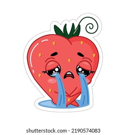 sticker red strawberry crying emoji