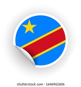 Sticker of Republic of the Congo flag with peel off corner isolated on white background. Paper banner or circle curl label sticker with flip edge. Vector color post note for advertising design.