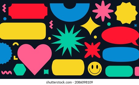 Sticker retro cartoon colorful style background. Funny cute banner, new wave stamp, comic design elements, hipster trendy cool style pins. 10 eps