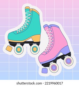 Sticker Retrowave y2k Roller skates. Aesthetic style. 1990s fashion. Maiden print for graphic t-shirt, journal cover, wrapping paper. Vector colorful illustration