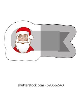 sticker ribbon with face cartoon santa claus vector illustration
